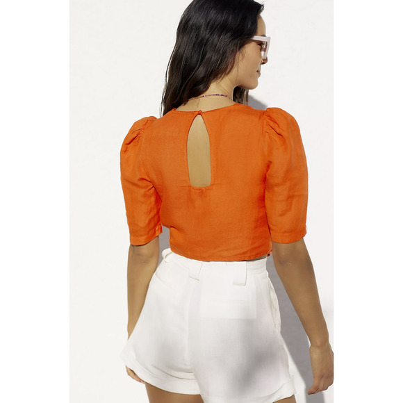 NWT Anthropologie Maeve Tie-Front Orange Blouse - Size 14 - Picture 3 of 8